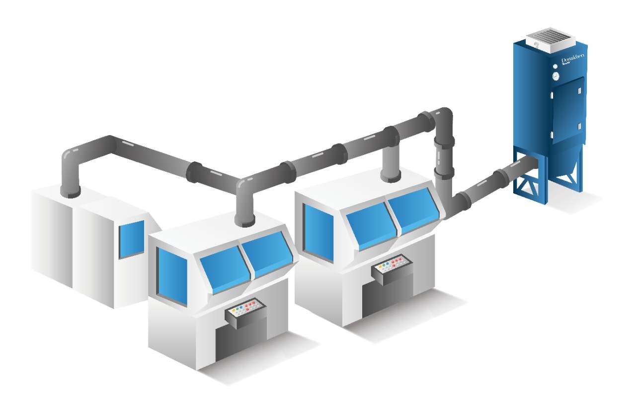  用于排气通风的蜂窝系统（集热器与机器的比例 1:3）示例。 